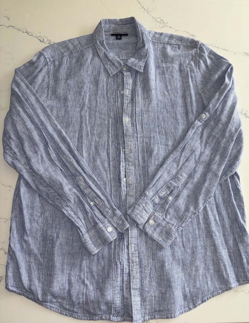 The Webster at Target Blue Striped Linen Cotton Button Down Shirt Size XL